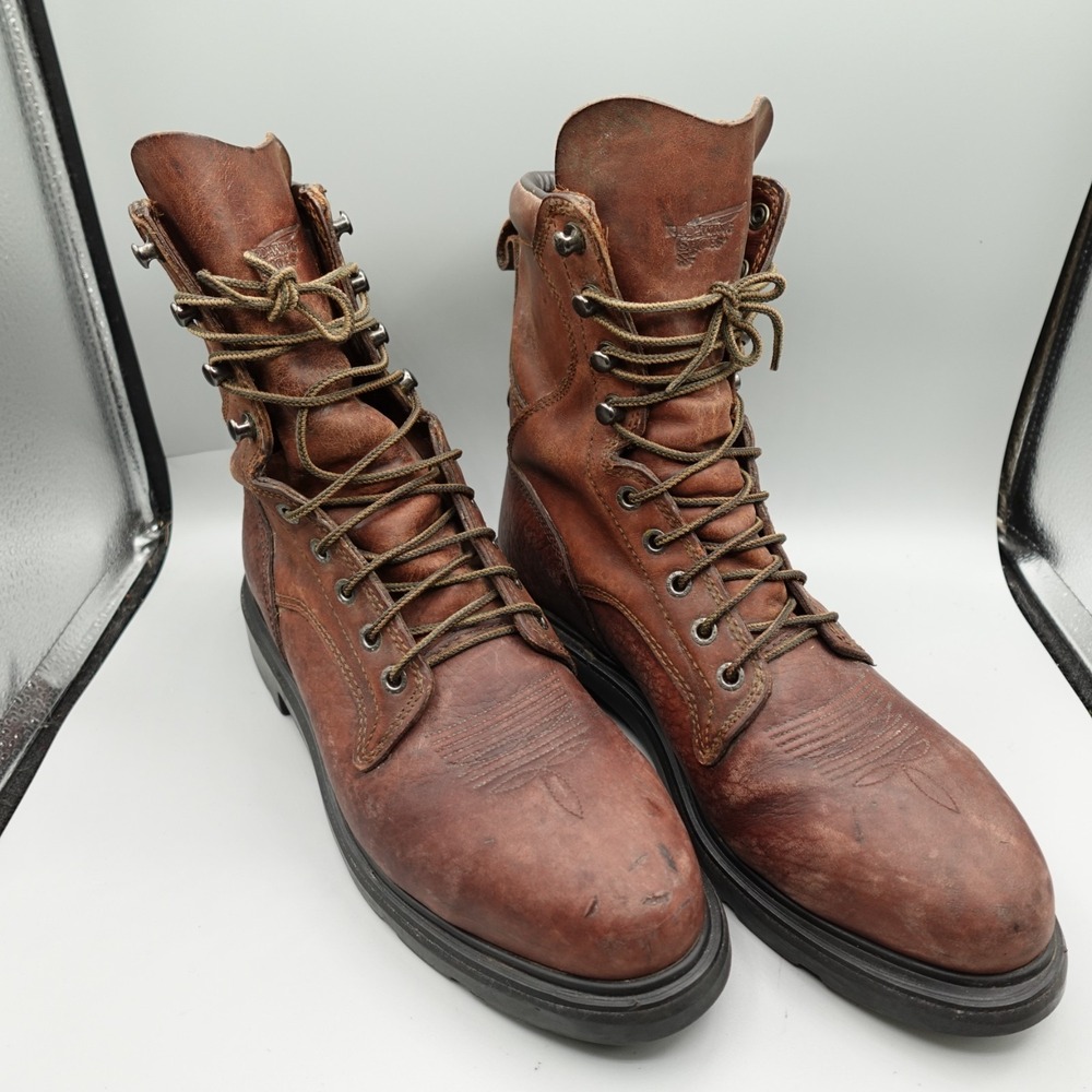 Vintage Red Wing Boots Mens 9 D Brown Leather steel toe logger work Made In USA